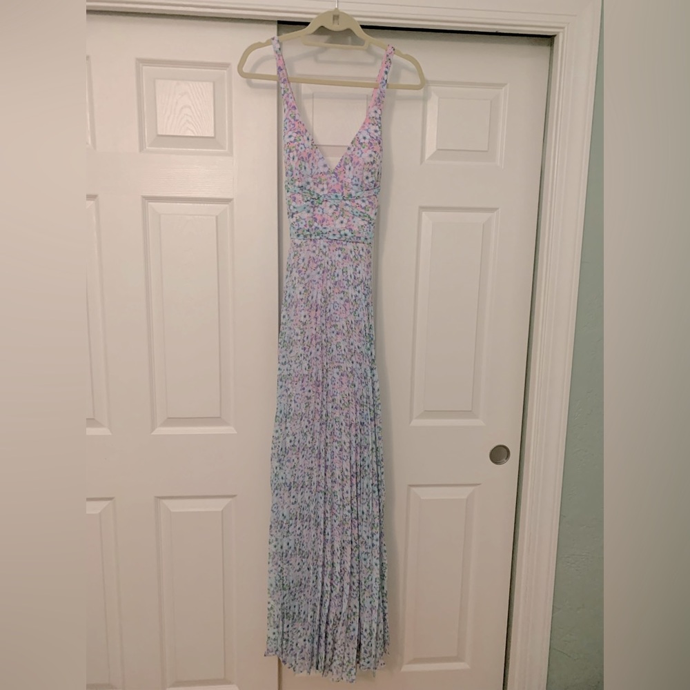NWT Pleated pastel blue and pink maxi dress. Sold out online!
